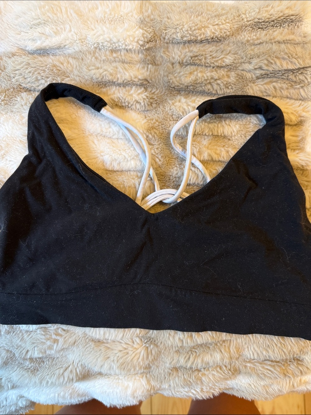 Athleta Black Sports Bra with White Strappy Back